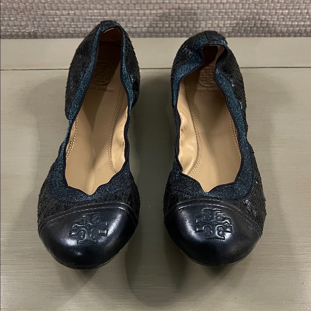 Tory Burch Black Textured Flats